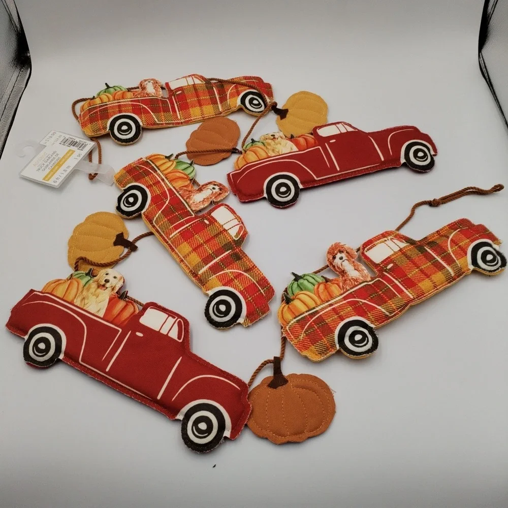 Ashland 6ft Fall‎ Truck Garland Red Plaid Pumpkin Dog Golden Retriever Farmhouse